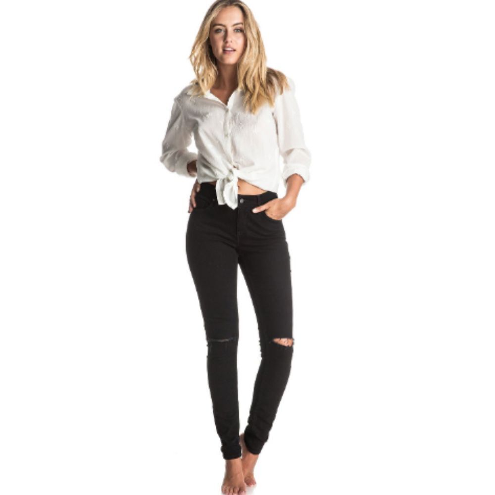 Roxy Rebelcome Women's Skinny Jeans Size 28 Black Denim Distressed‎ Mid Rise